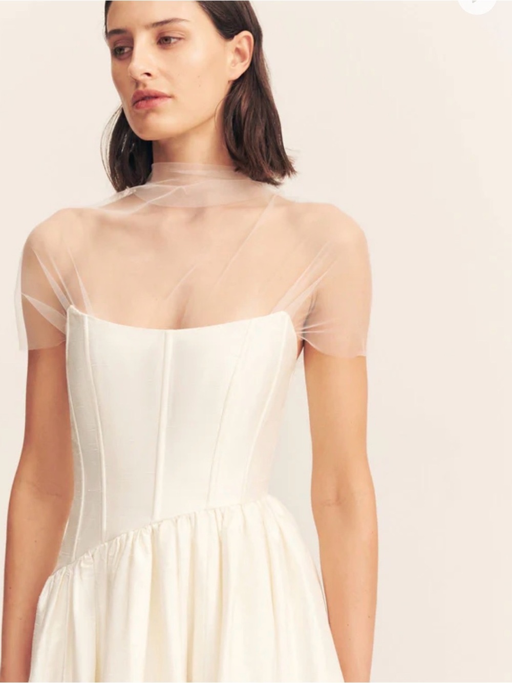 Shona Joy Cirrus Tulle Bodysuit in Ivory Size Small